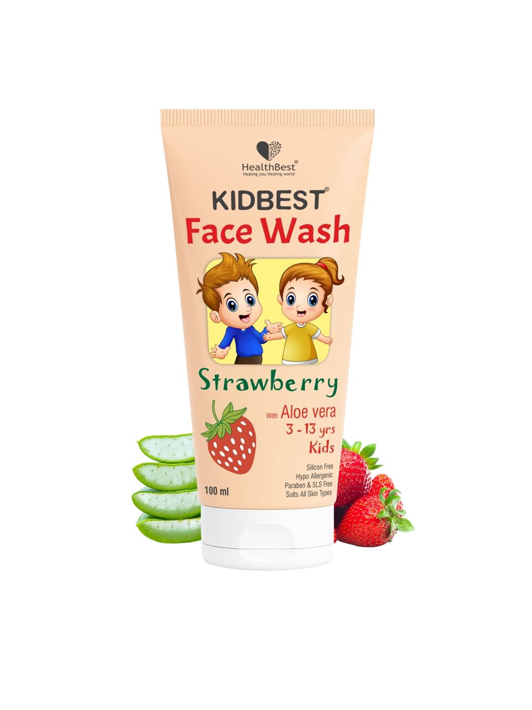 HealthBest Kids Face Wash With Organic Strawberry Non Toxic & Safe Tear-Free - 100ml
