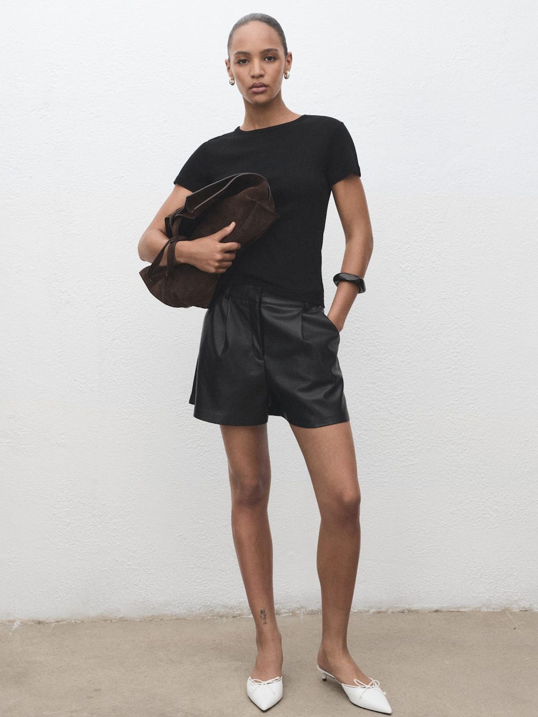 Faux Leather Pleated Shorts