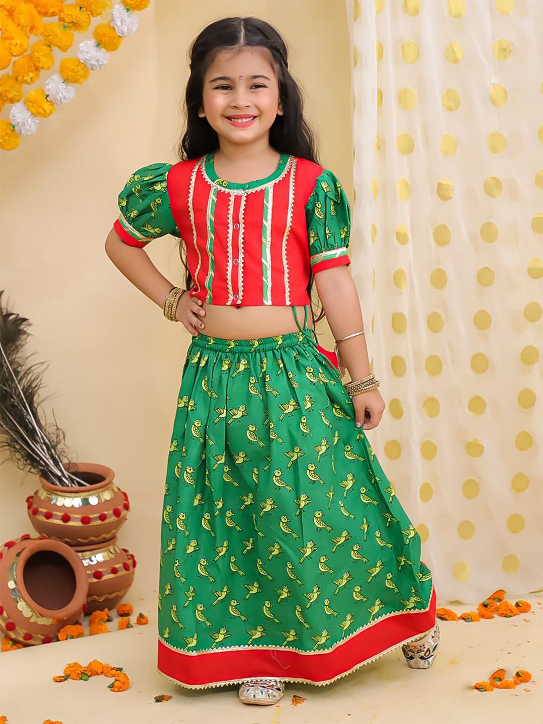 BownBee Girls Printed Ready to Wear Lehenga & Blouse With Dupatta