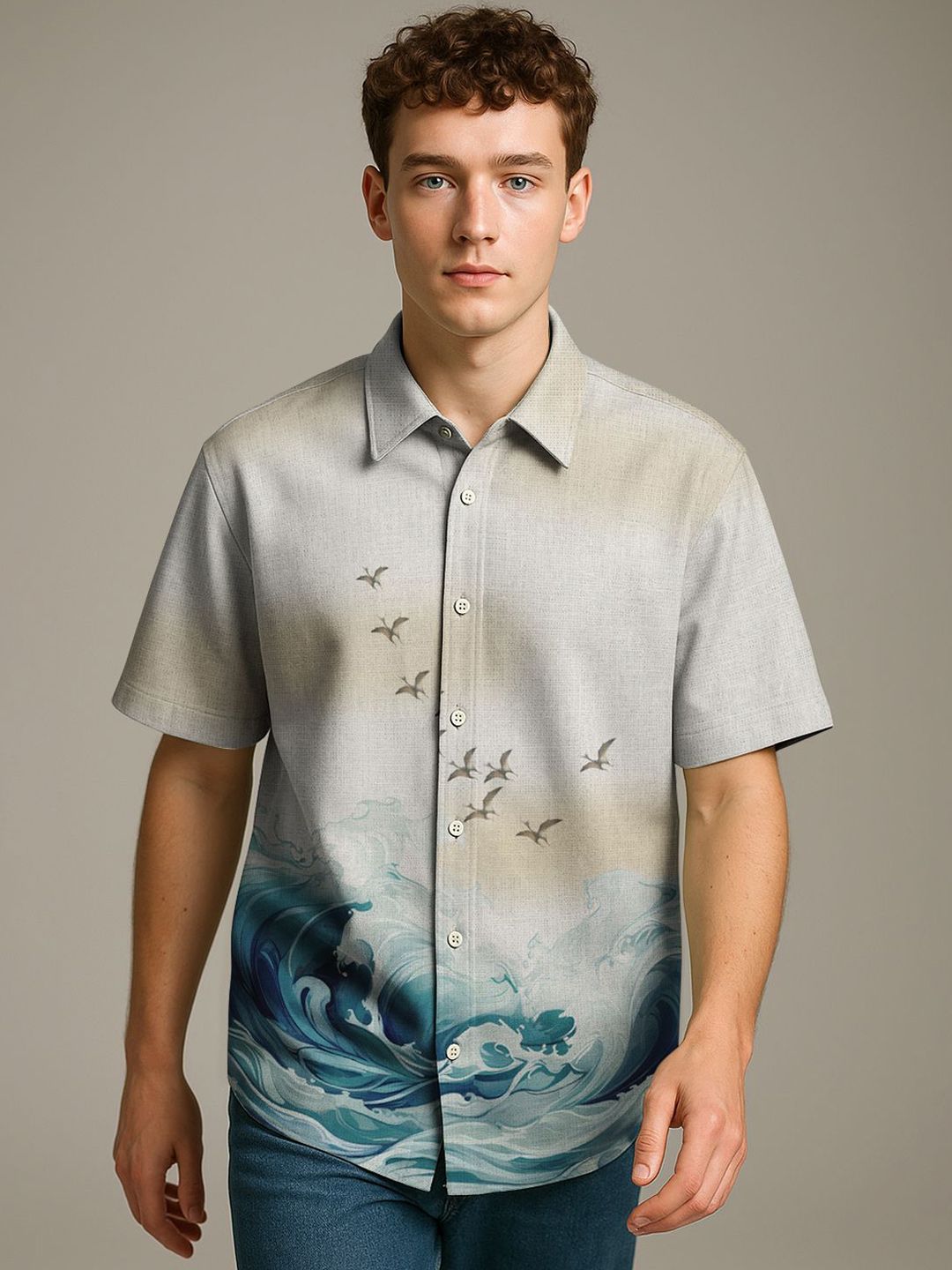 BULLMER Printed Spread Collar Regular Fit Casual Shirt