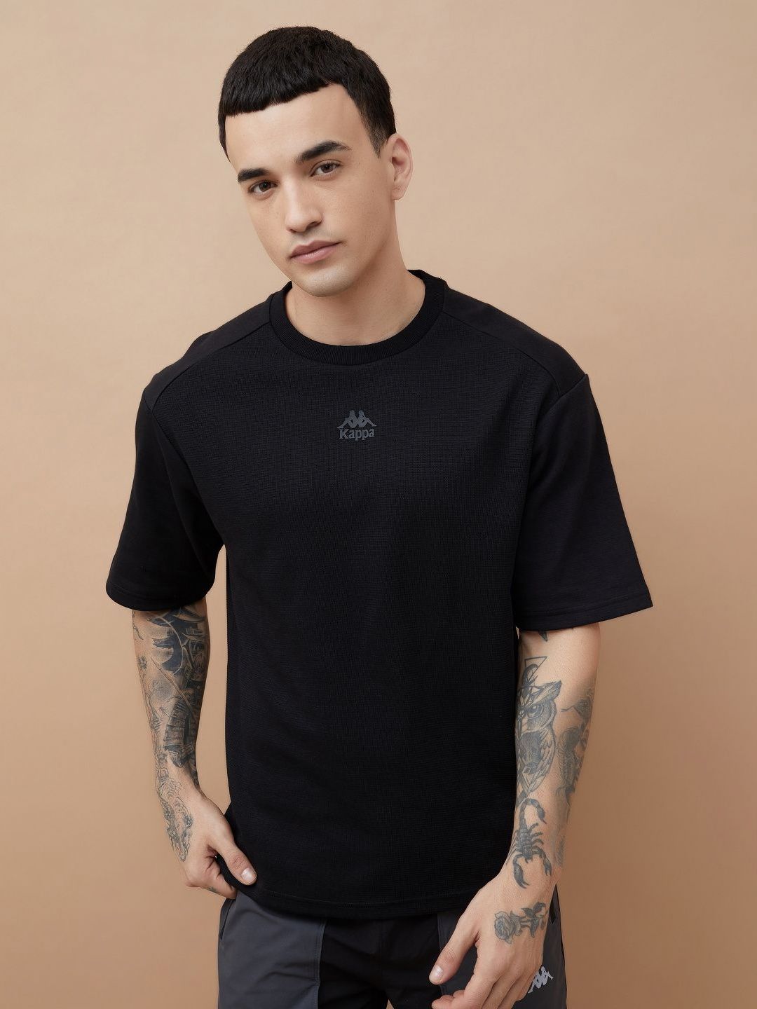 Kappa Men Brand Logo Printed Round Neck Relaxed Fit T-shirt