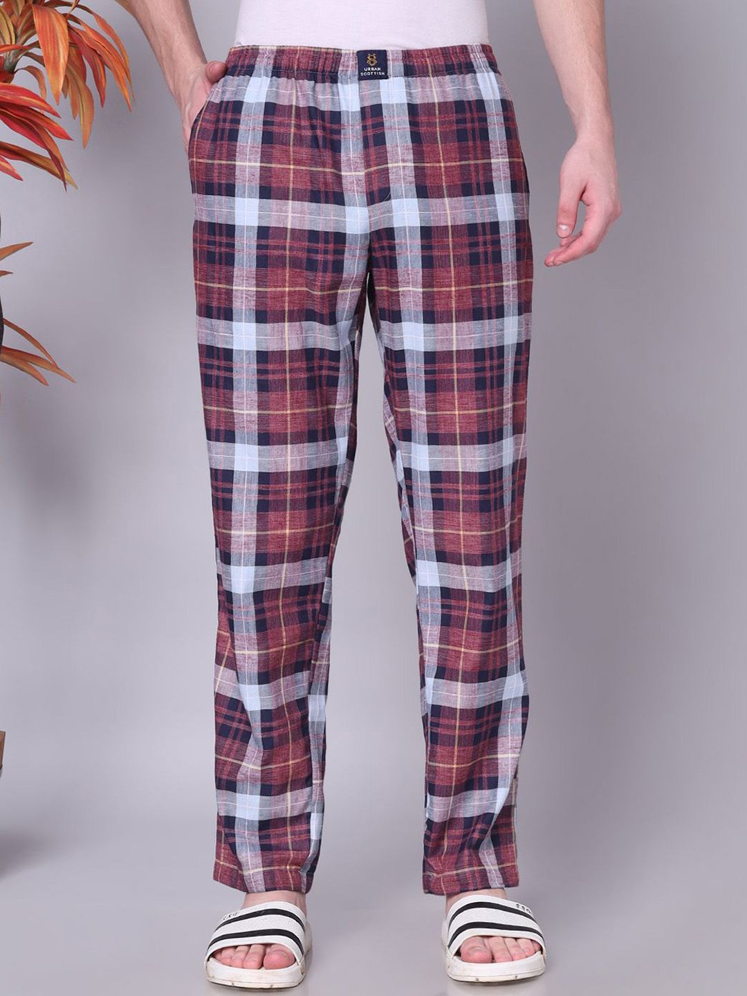 URBAN SCOTTISH Men Checked Pure Cotton Lounge Pants