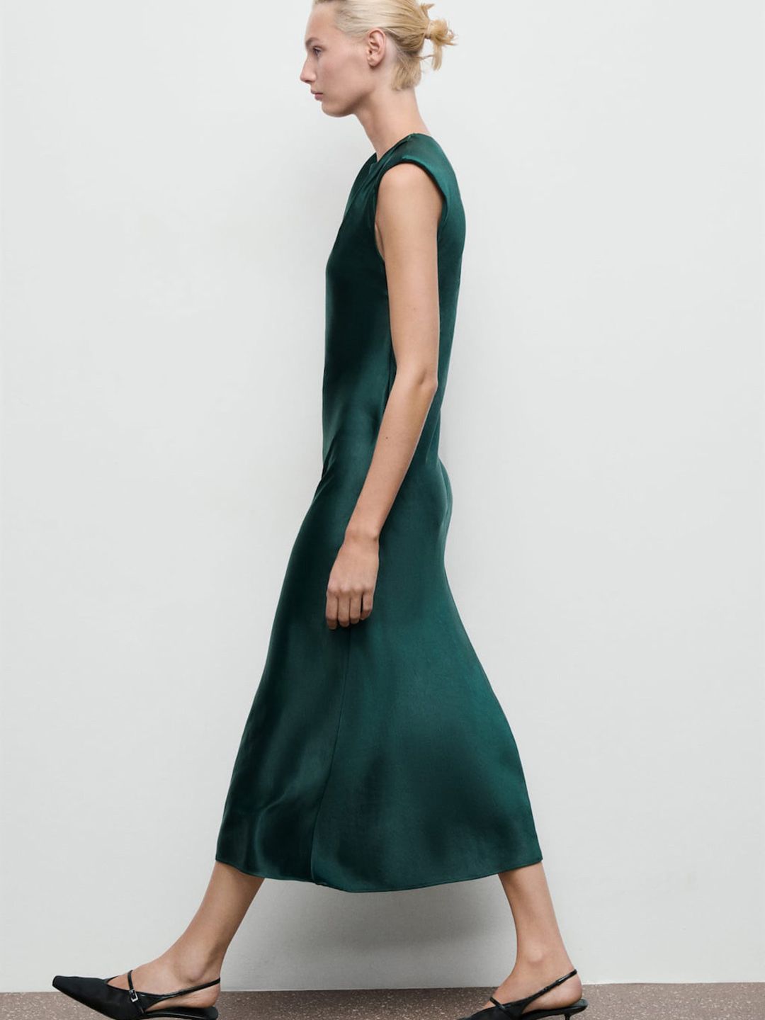 Satin Finish Sleeveless A-Line Midi Dress