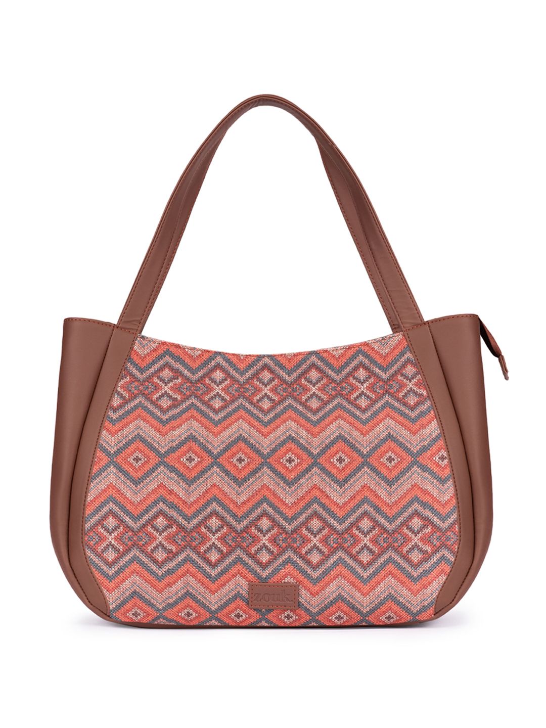 Structured Jute Shoulder Bag ZOUK Ethnic Motifs Printed Structured Jute Shoulder Bag Up To 16 Inch