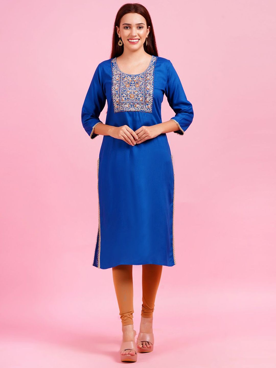 HIGHLIGHT FASHION EXPORT HIGHLIGHT FASHION EXPORT Women Ethnic Motifs Embroidered Daily Straight Kurta