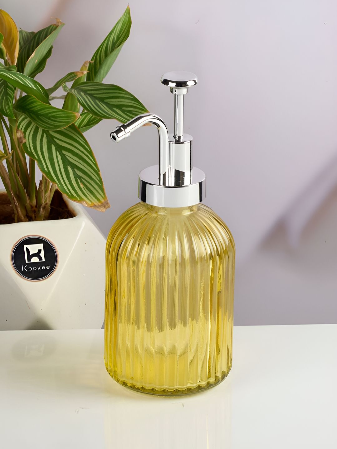 Kookee Yellow Abstract Glass Soap Dispenser