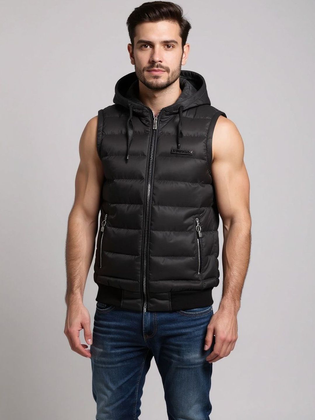 HERE&NOW Men Hooded Sleeveless Insulator Padded Jacket