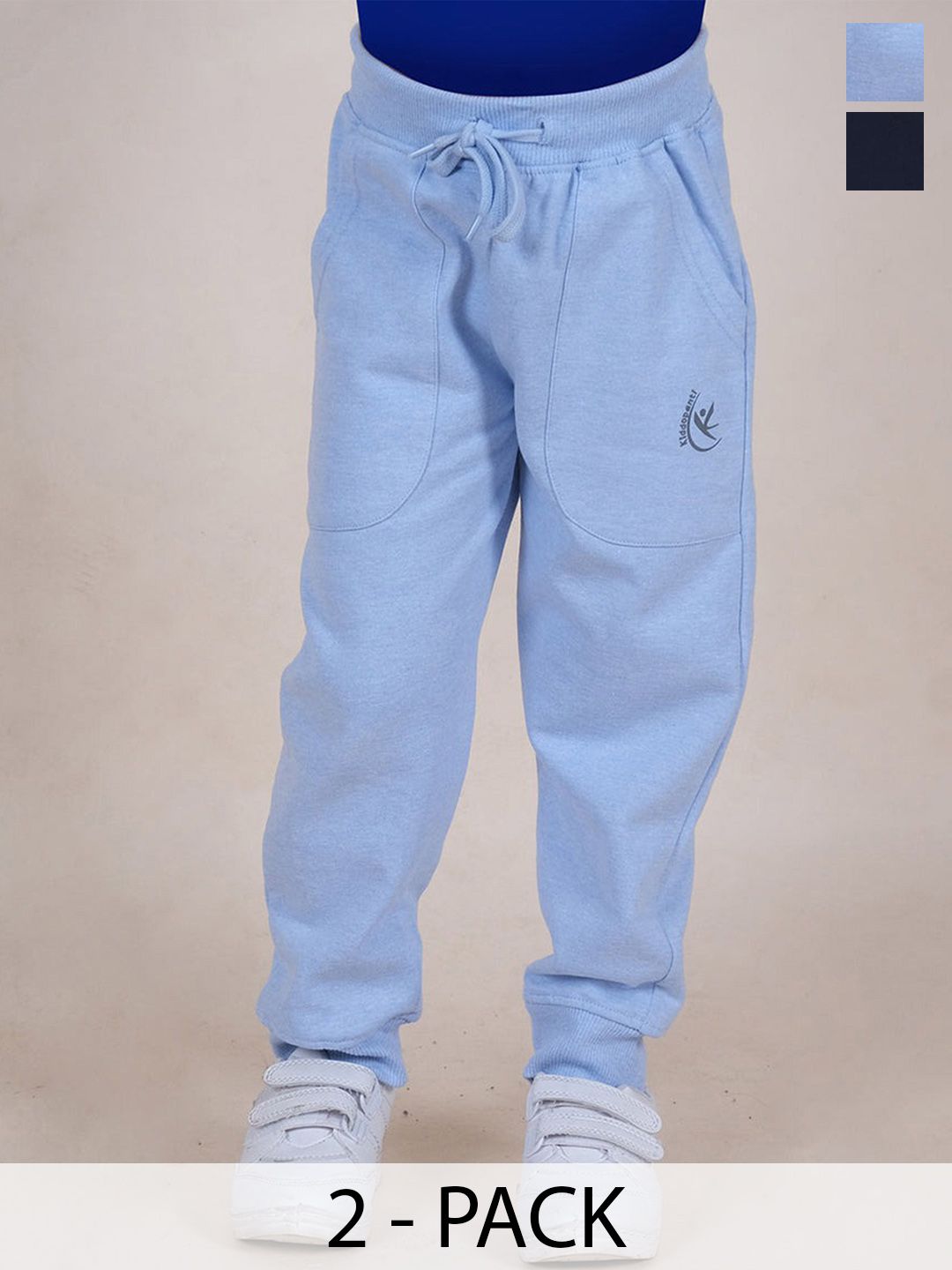 KiddoPanti Boys Pack Of 2 Brand Logo Printed Relaxed-Fit Mid-Rise Joggers