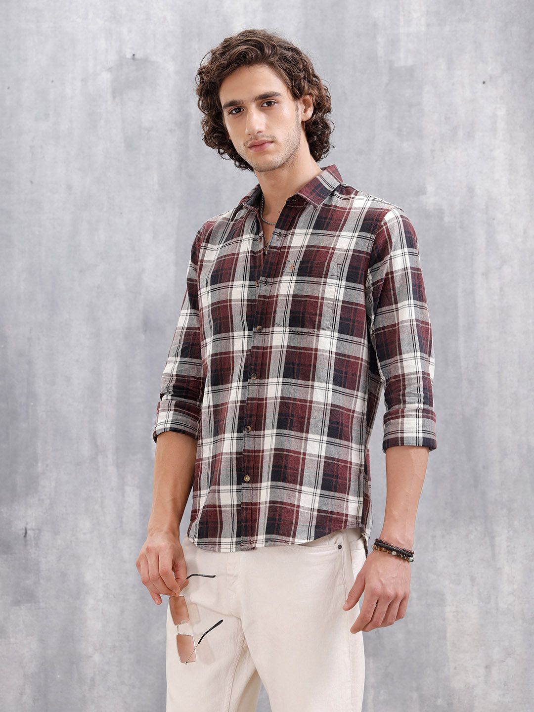 WROGN Men Tartan Checks Checked Casual Shirt