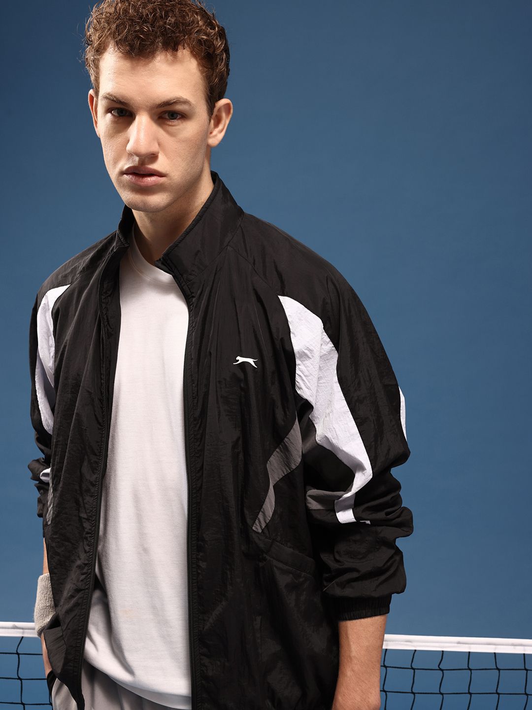 Slazenger Colourblocked Mock Collar Sporty Oversized Jacket