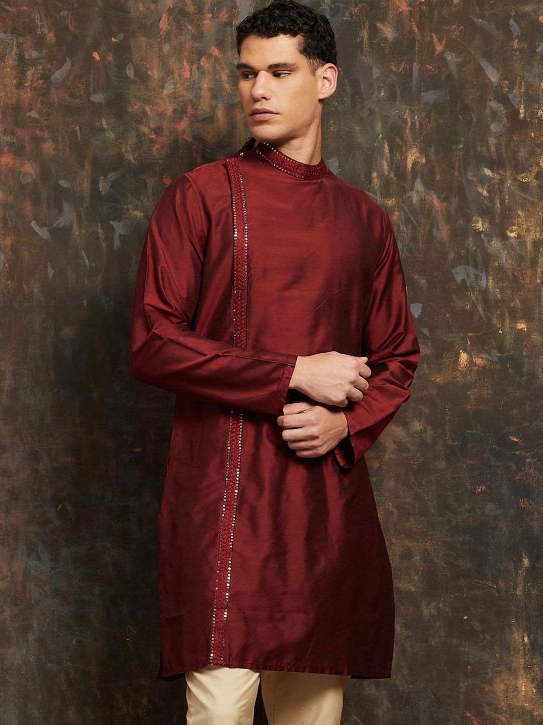 Melange by Lifestyle Embellished Angrakha Sequinned Straight Kurta