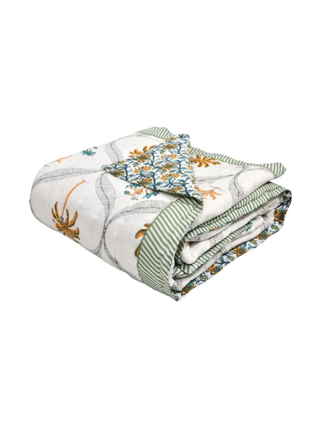 BLOCKS OF INDIA Yellow & White Floral Printed AC Room 350 GSM Quilt