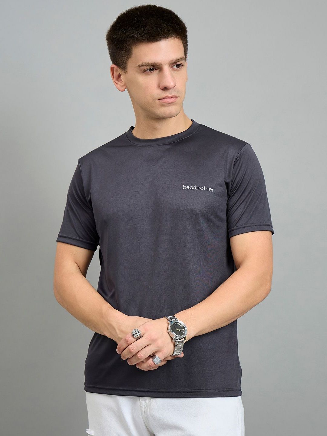 bearbrother Men Solid Round Neck Anti Odour T-shirt