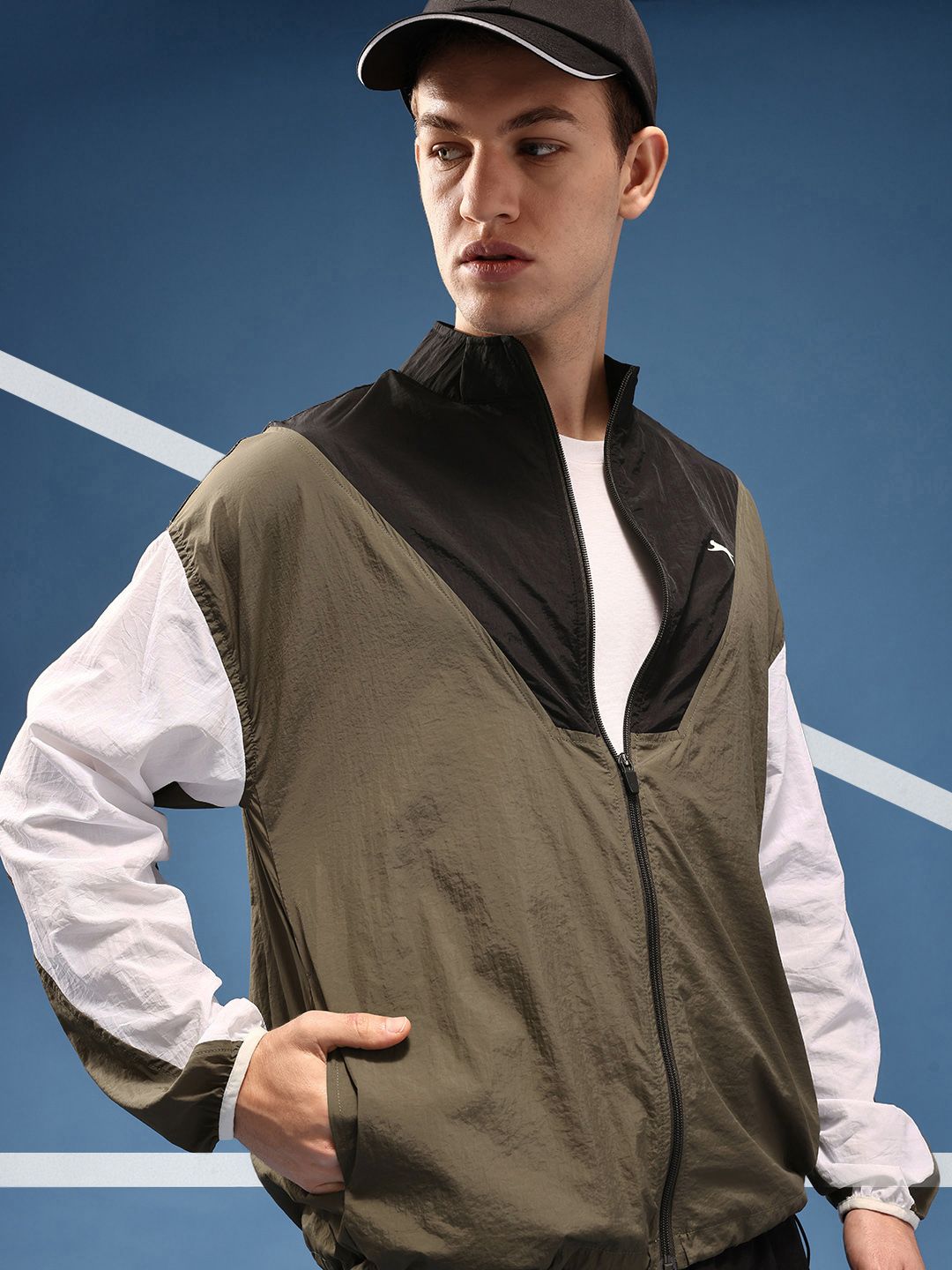 Slazenger Mock Collar Colourblocked Sporty Oversized Jacket