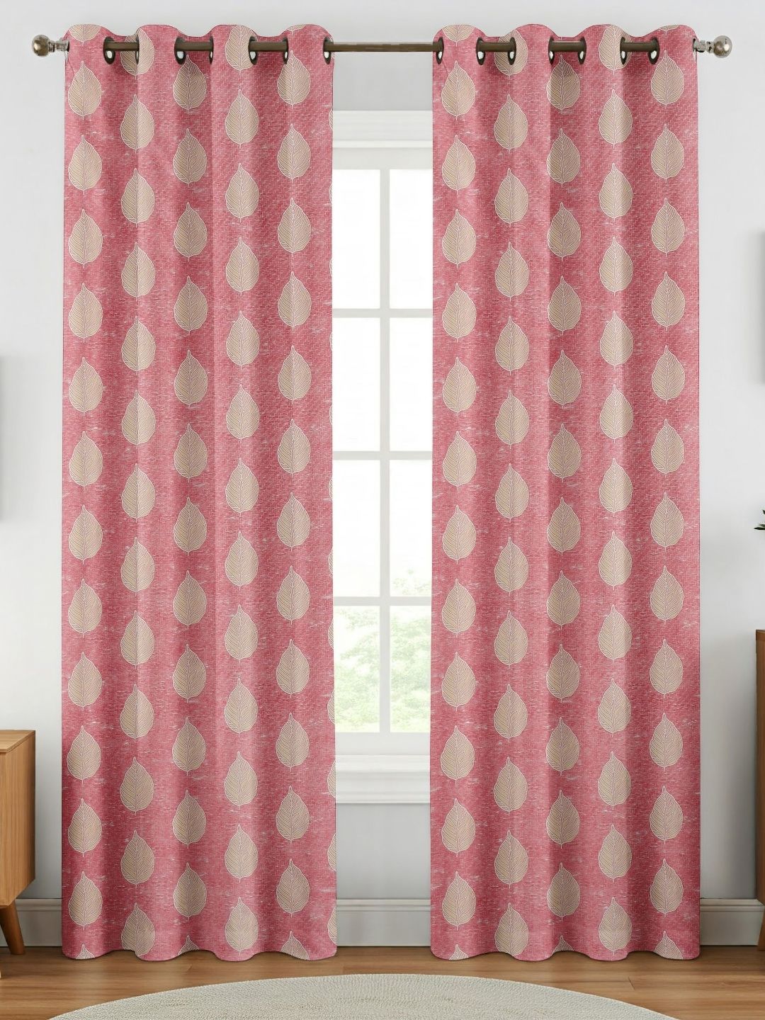 GEET CREATIONS Pink & Beige Floral Room Darkening Long Door Curtain