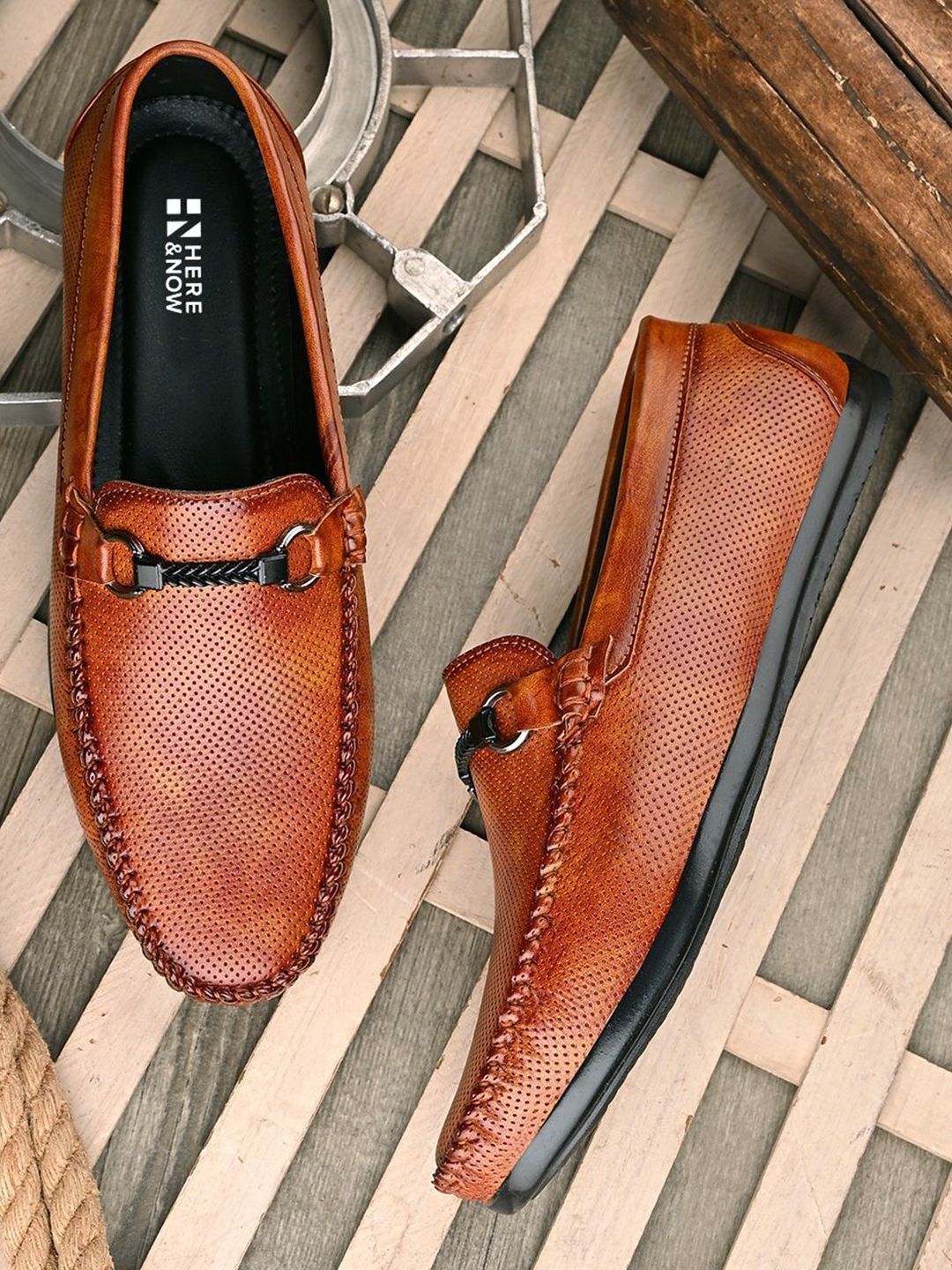 HERE&NOW Men Tan Round Toe Formal Loafers