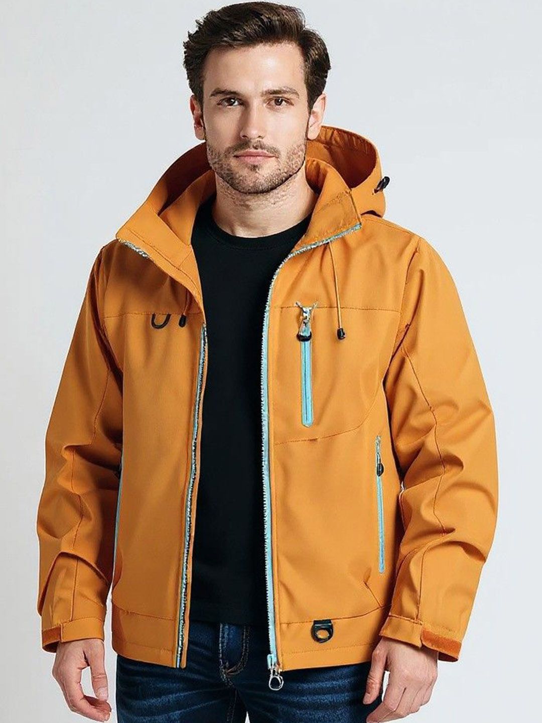 Mast & Harbour Men Hooded Solid Tailored Jacket