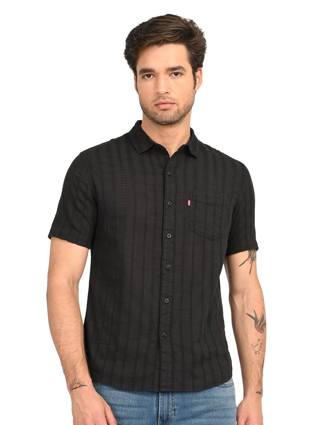 Men Slim Fit Cotton Shirt Levis Men Classic Slim Fit Textured Spread Collar Pure Cotton Casual Shirt