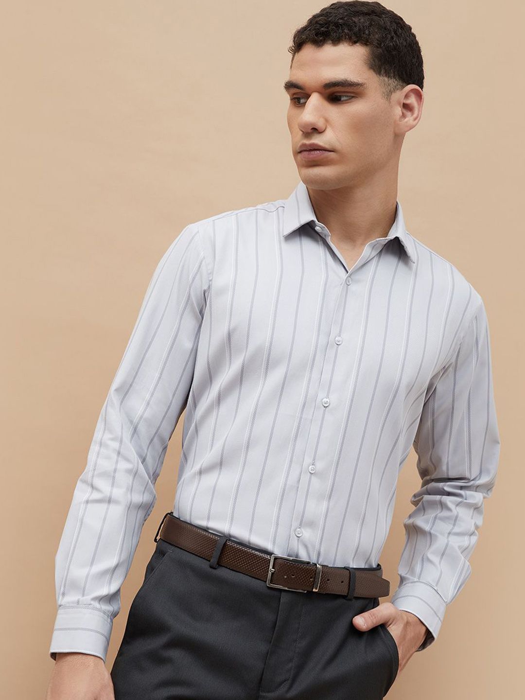 CODE by Lifestyle Men Vertical Striped Spread Collar Cotton Formal Shirt