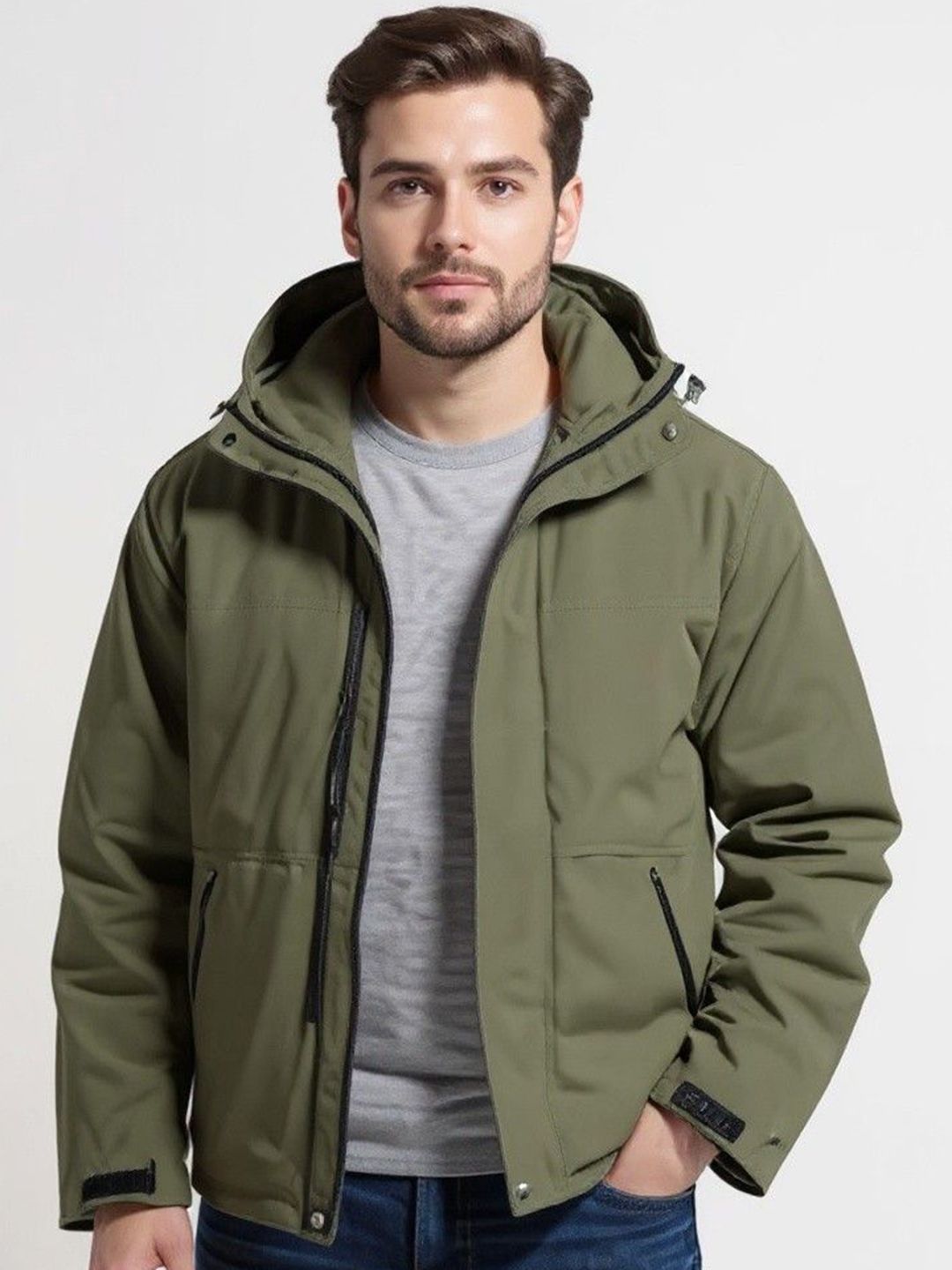 Mast & Harbour Men Hooded Solid Tailored Jacket