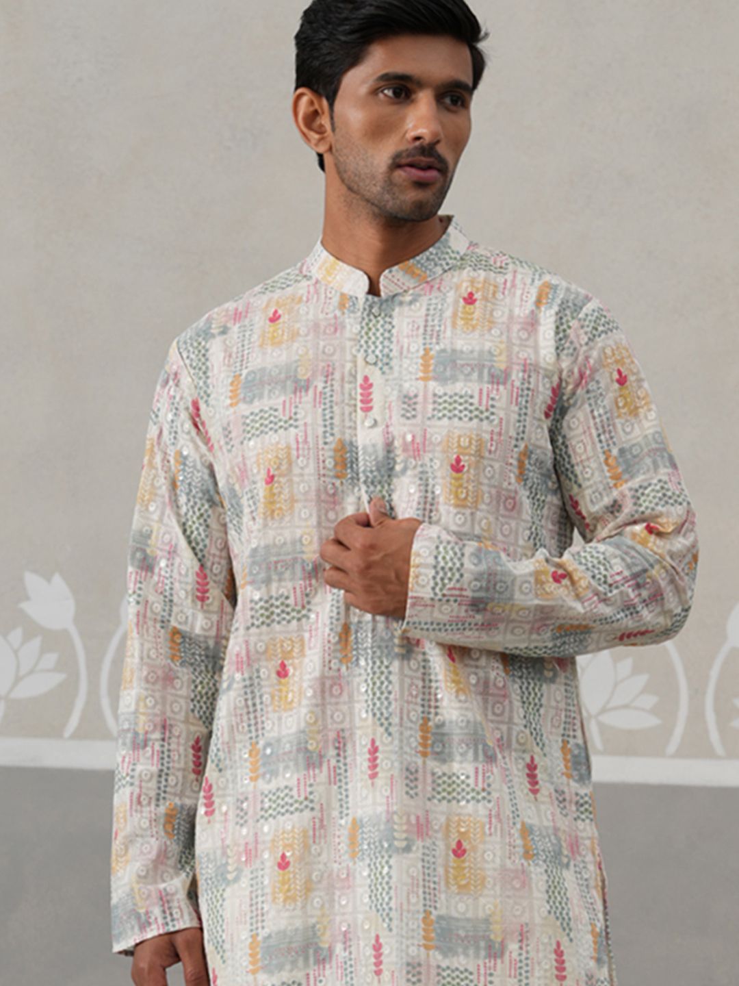 Jompers Men Ethnic Motifs Embroidered Festive Cotton Straight Kurta