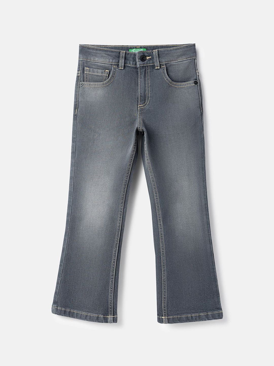 United Colors of Benetton Boys Bootcut Mid-Rise Light Fade Stretchable Cotton Jeans