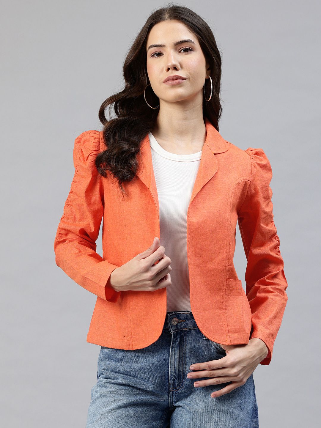 Cottinfab Lapel Collar Lightweight Open Front Jacket