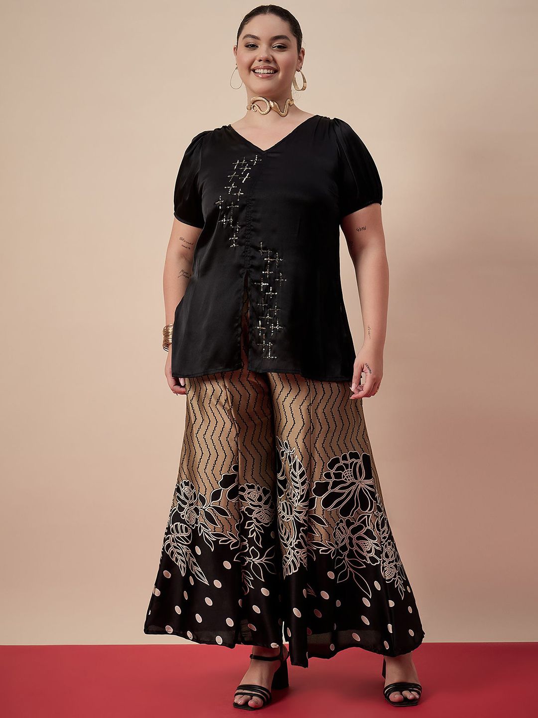 Antheaa Curve  Women Embellished Top & Palazzos Co-Ord Set