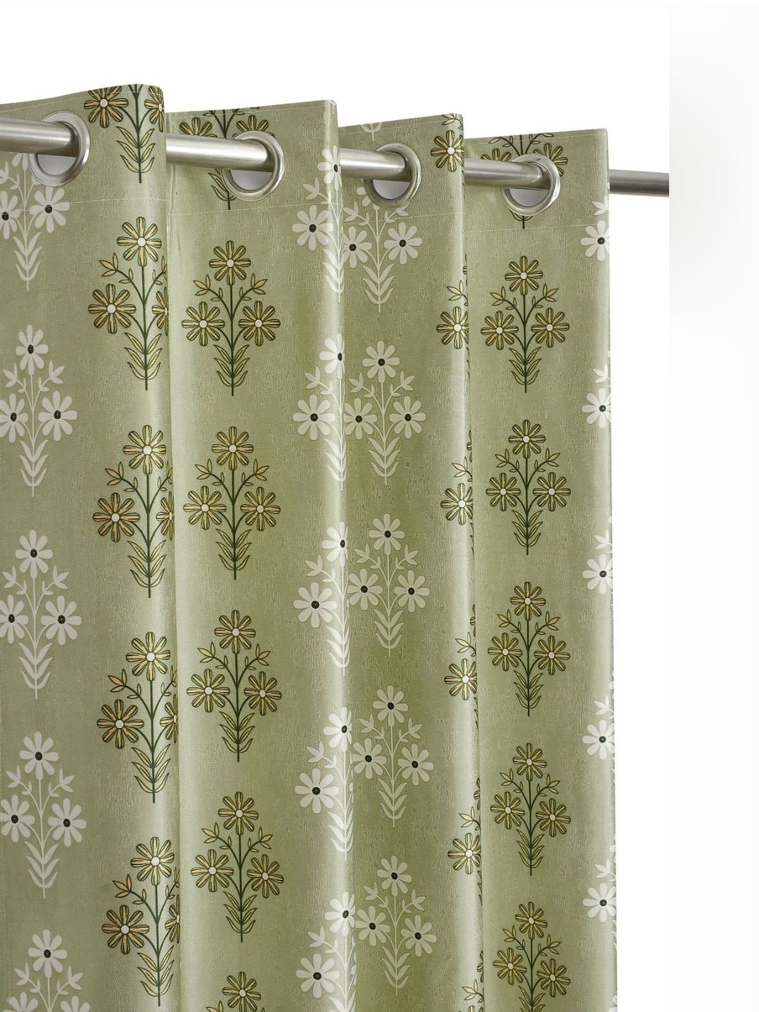 GEET CREATIONS Green & White Floral Room Darkening Long Door Curtain
