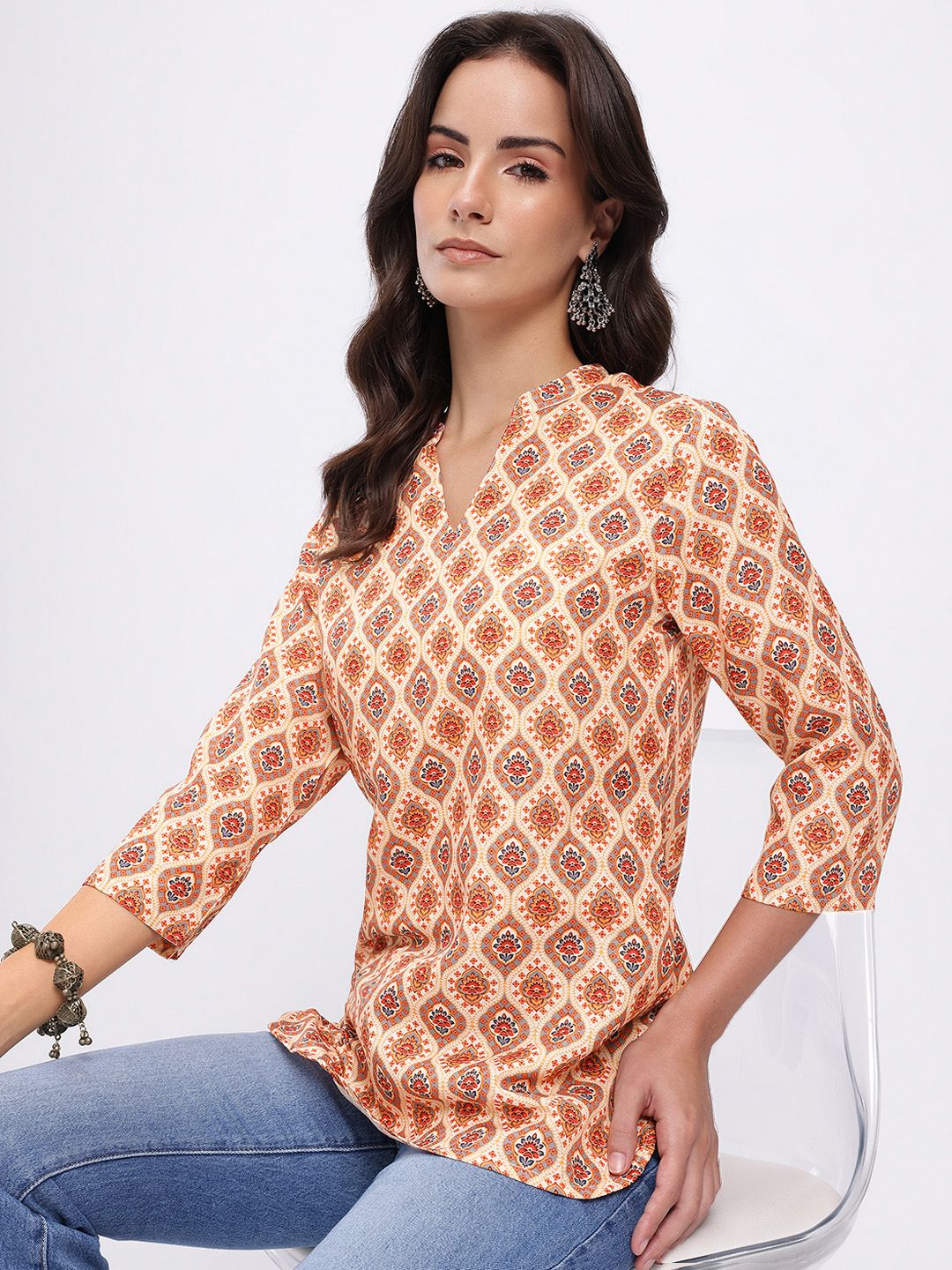 Anouk Rustic Ethnic Motif Printed Mandarin Collar Straight Kurti