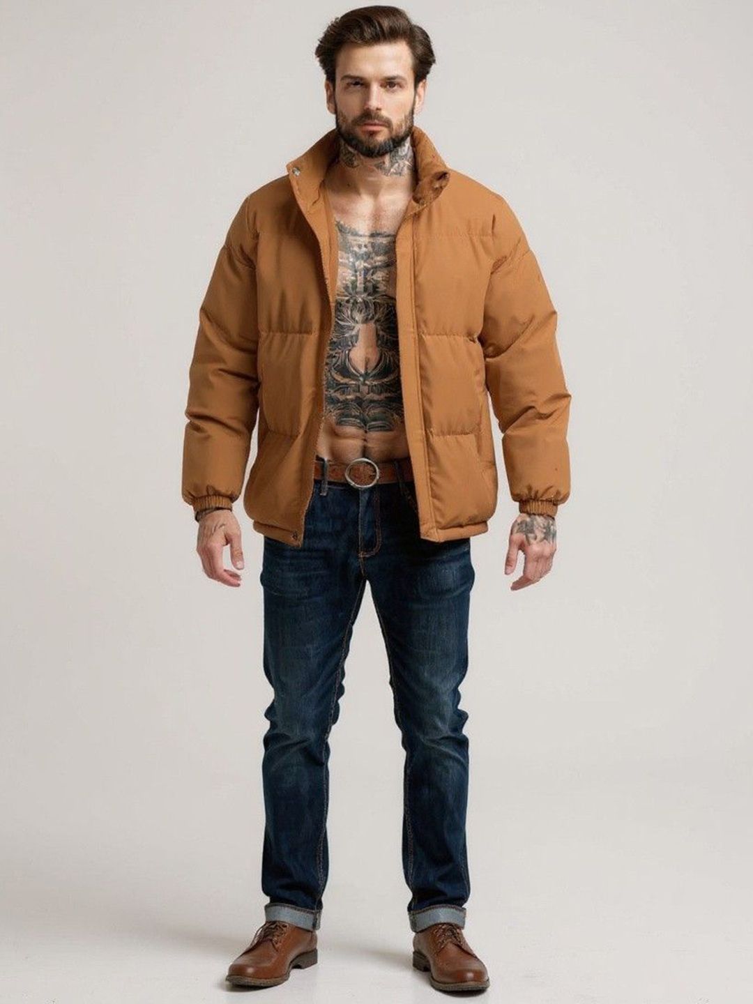 Mast & Harbour Men Mock Collar Solid Padded Jacket
