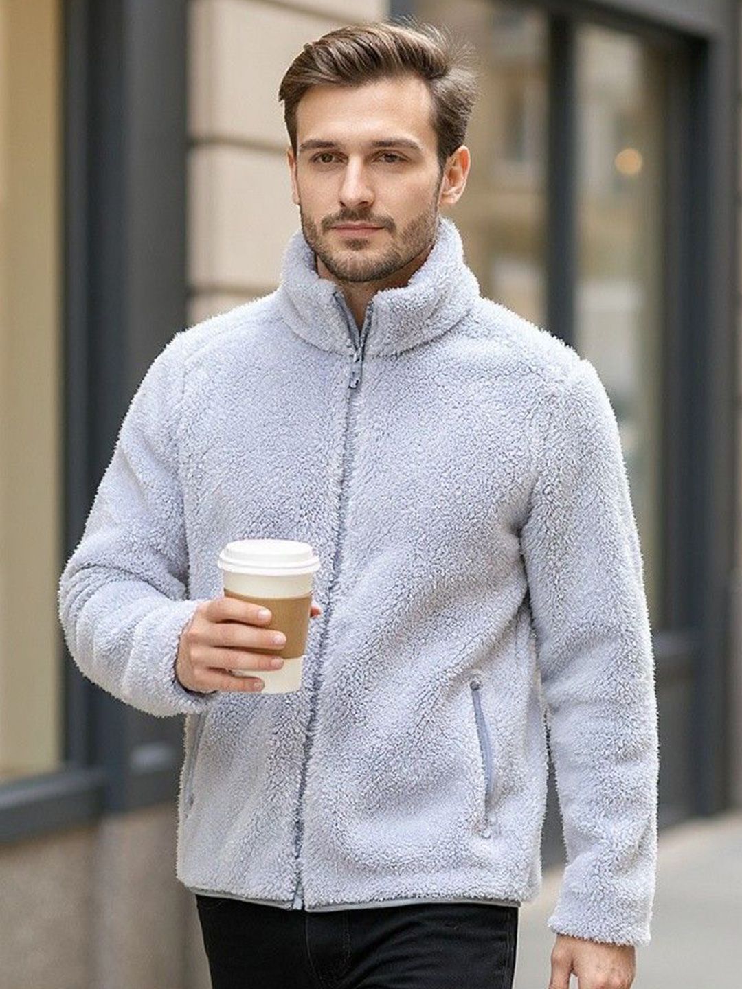 Mast & Harbour Men Mock Collar Open Front Jacket