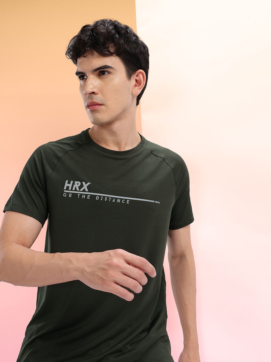 HRX by Hrithik Roshan Brand Logo Printed Raglan Sleeves Rapid-Dry Training or Gym T-shirt