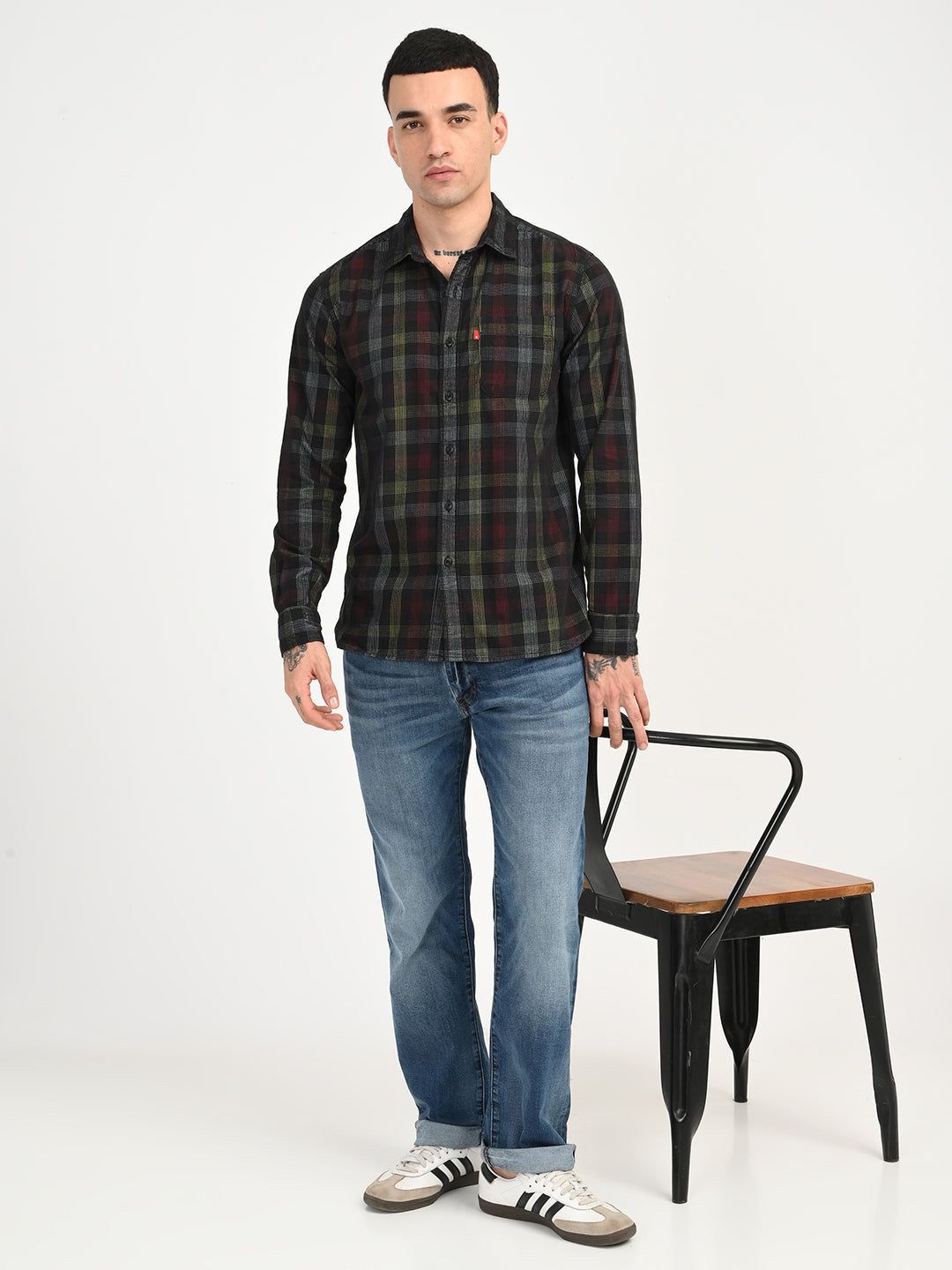 Men Slim Fit Cotton Shirt Levis Men Classic Slim Fit Checked Spread Collar Pure Cotton Casual Shirt