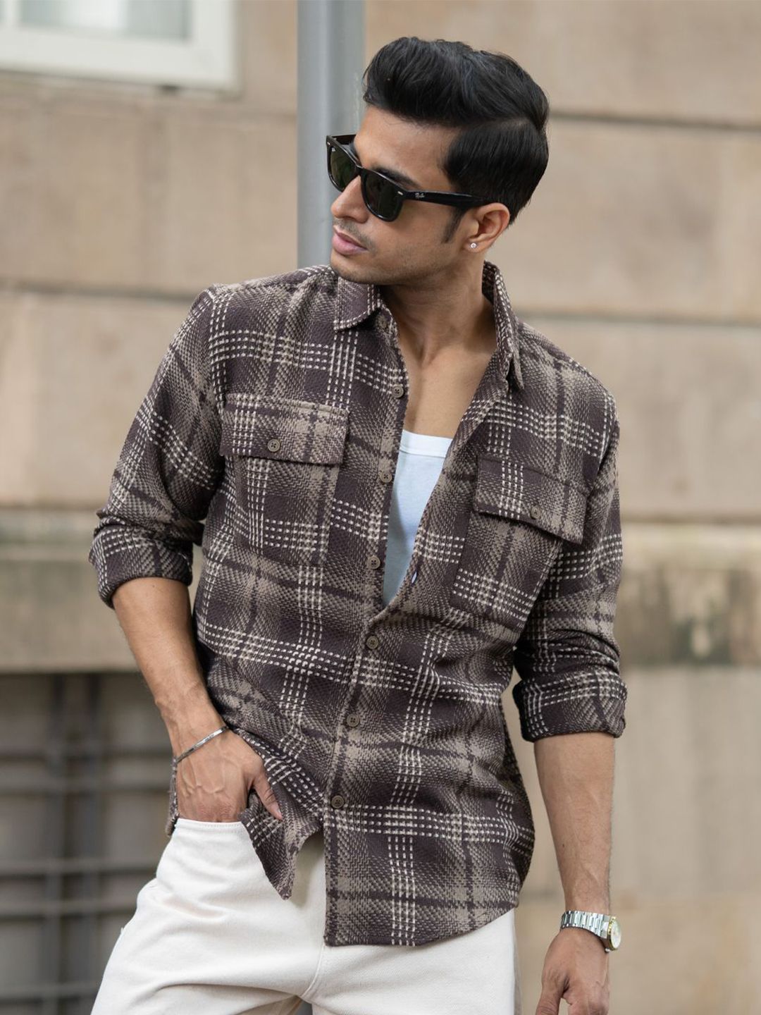 Powerlook Men Checked Spread Collar Casual Shirt