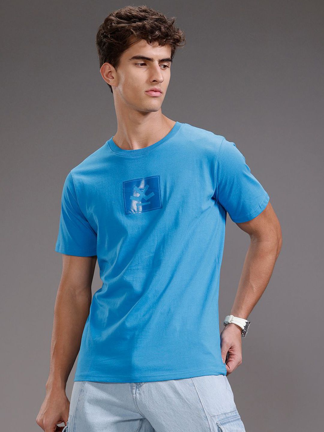 WROGN Graphic Printed Round Neck Slim Fit Cotton T-shirt