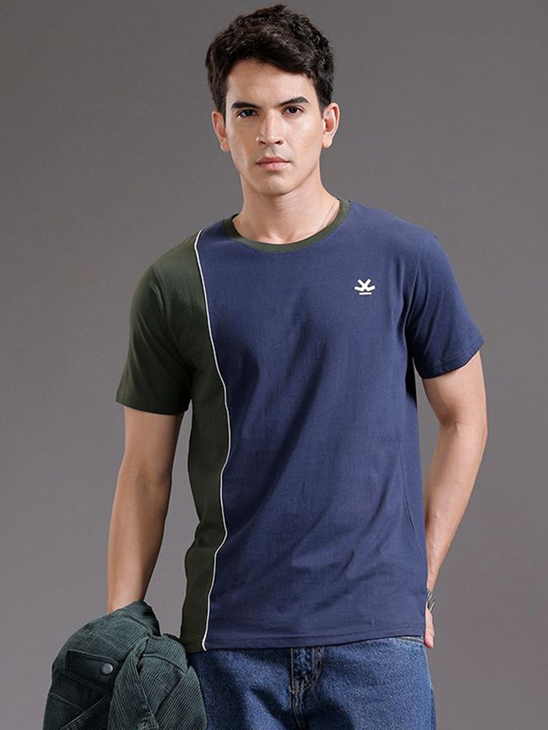 WROGN Logo Colourblocked Round Neck Slim Fit Cotton T-shirt