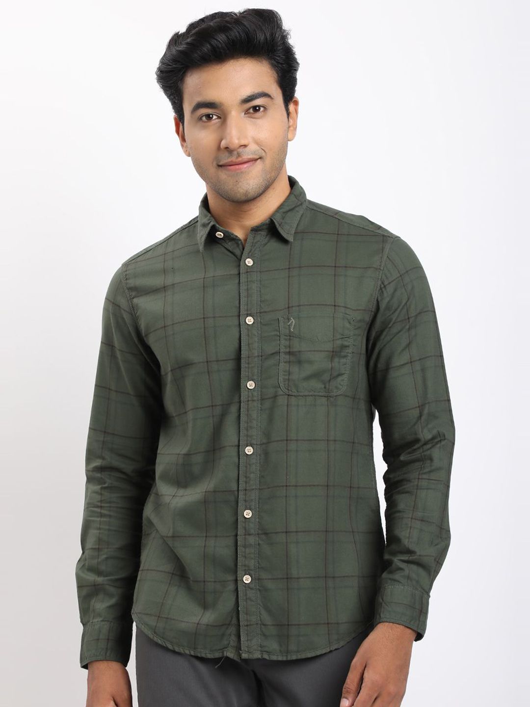 Indian Terrain Indian Terrain Classic Slim Fit Checked Spread Collar Cotton Casual Shirt