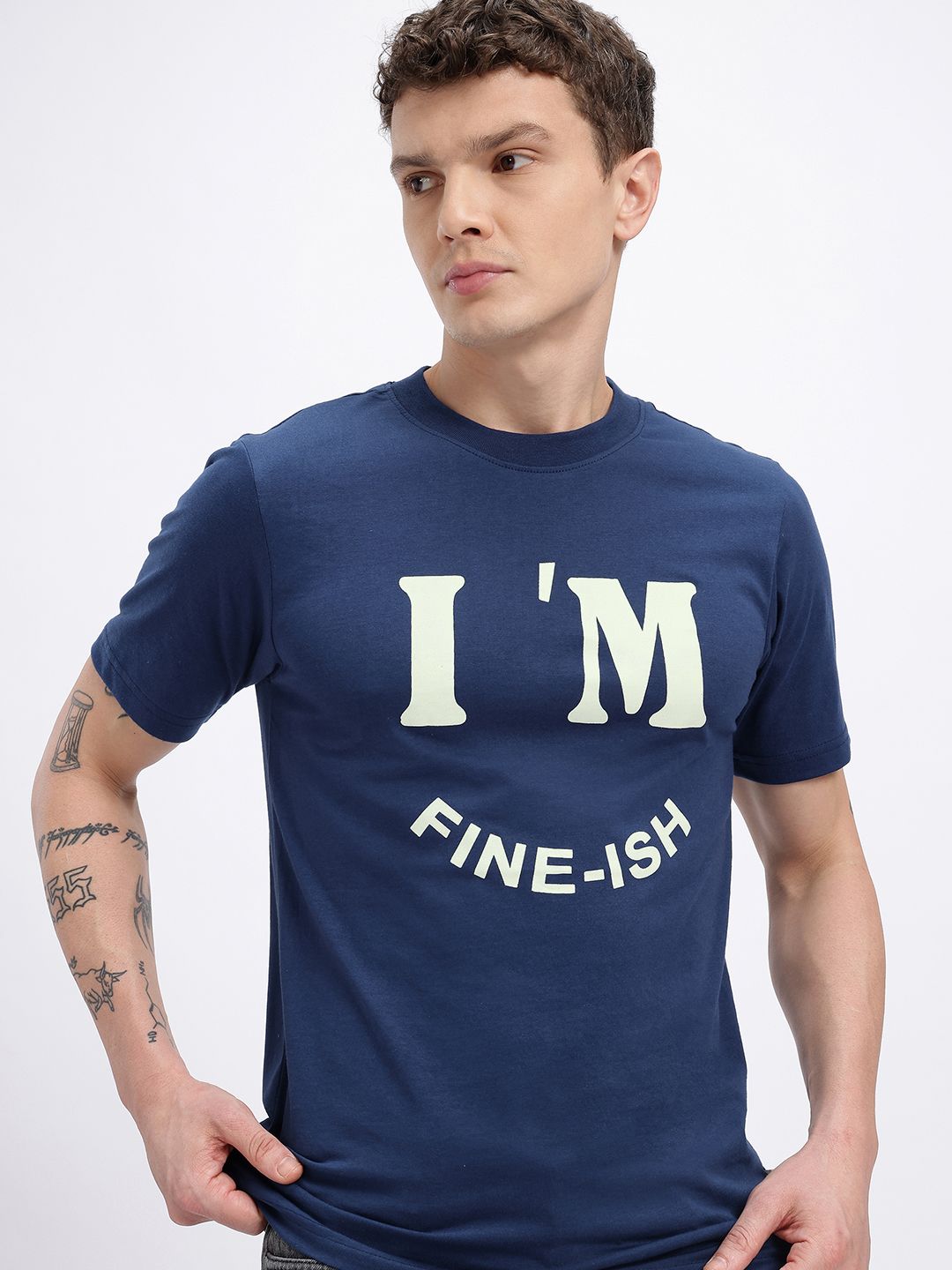 glitchez I'm Fine-ish Typography Regular Fit T-shirt