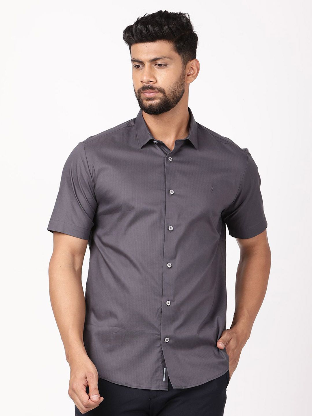 Indian Terrain Men Classic Fit Textured Spread Collar Formal Shirt
