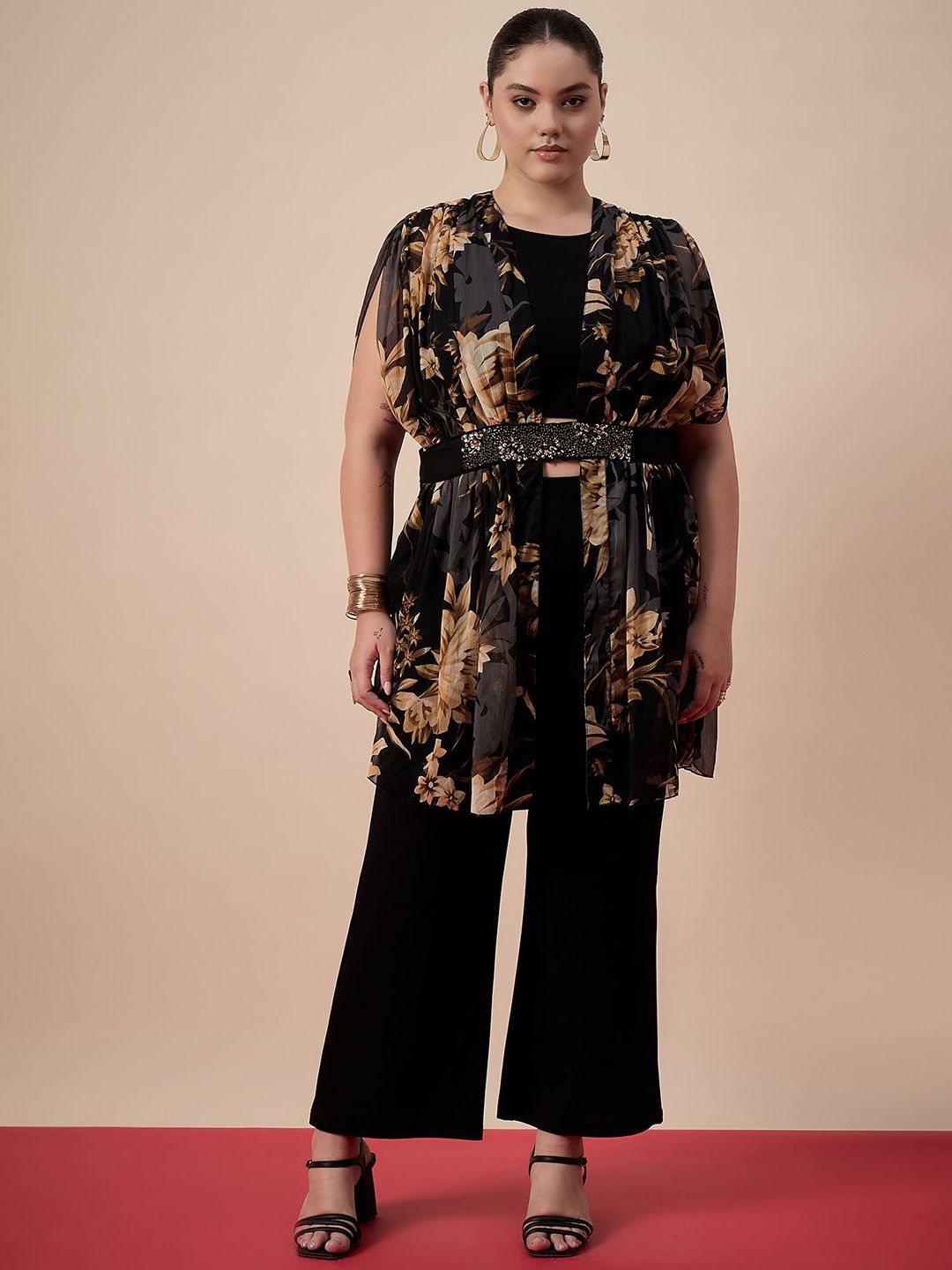 Antheaa Curve Printed & Embellished Round Neck Plus Size Top And Trouser