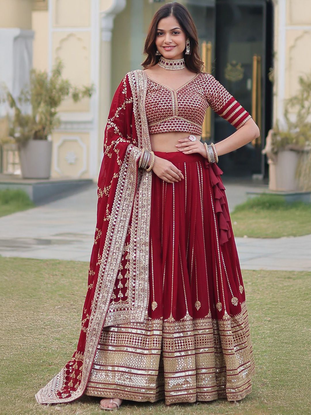 GLOSIA DESIGN Embellished Sequinned Ready to Wear Lehenga & Unstitched Blouse With Dupatta