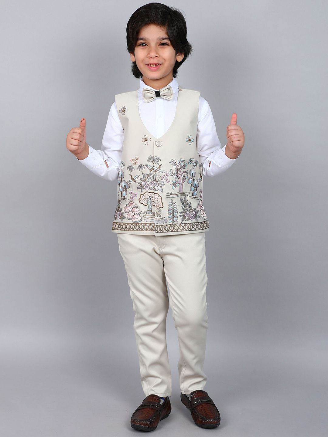 BAESD Boys Single-Breasted Embroidered Suit Set With Bow Party Suit