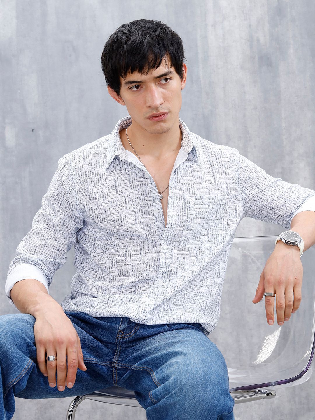 WROGN Slim Fit Abstract Printed Pure Cotton Casual Shirt
