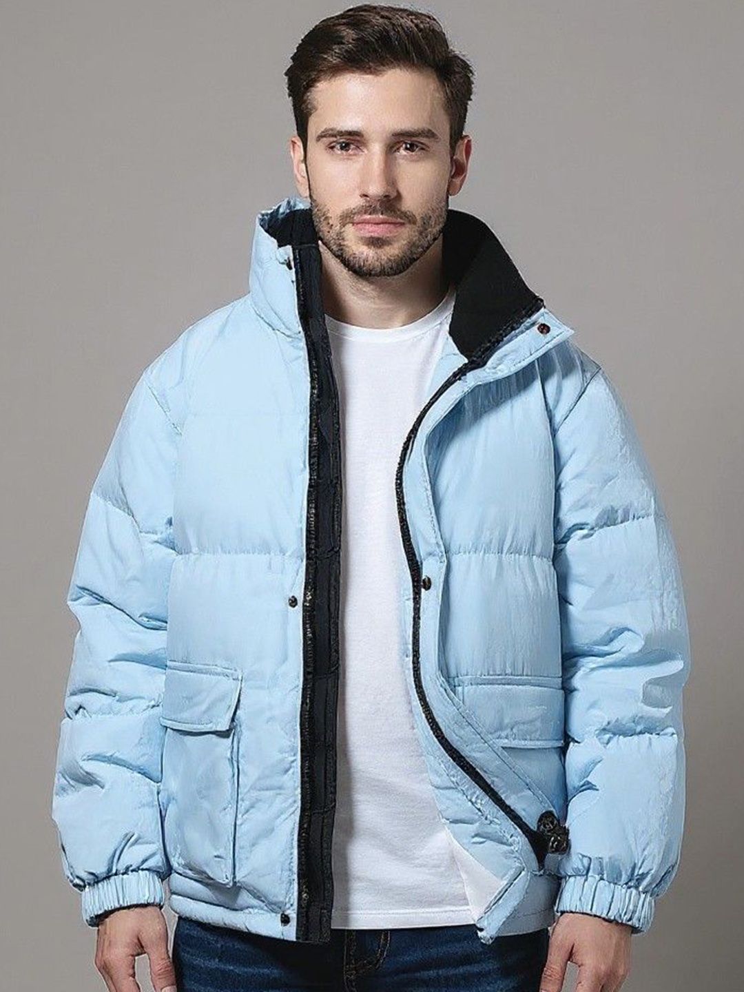 Mast & Harbour Men Mock Collar Solid Puffer Jacket