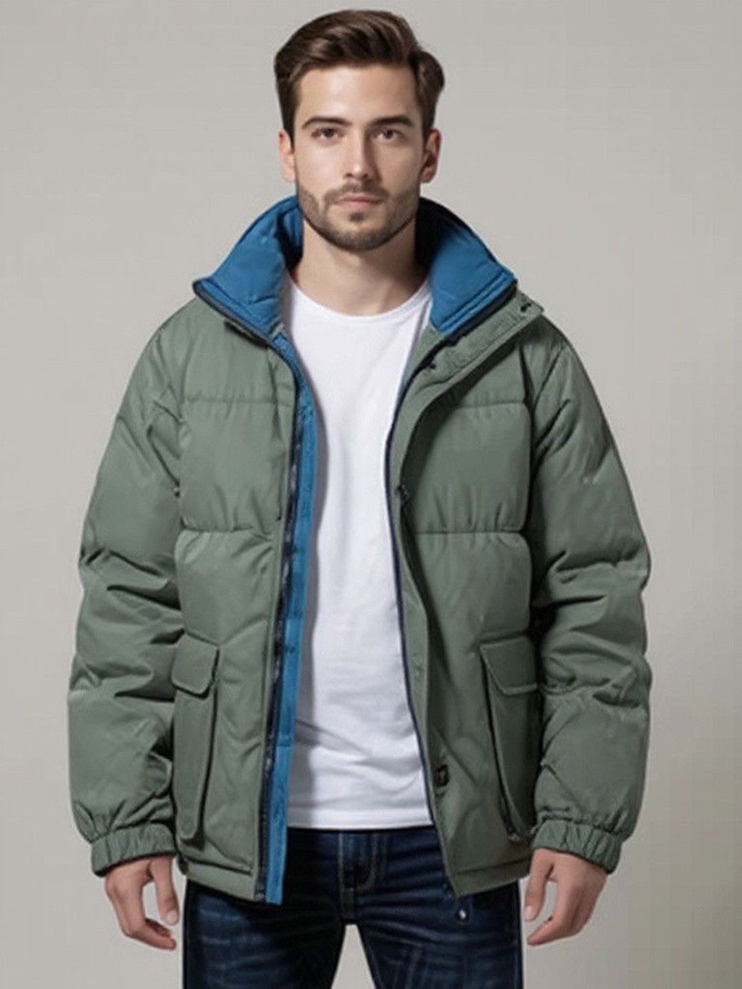 Mast & Harbour Men Solid Mock Collar Long Sleeves Puffer Jacket