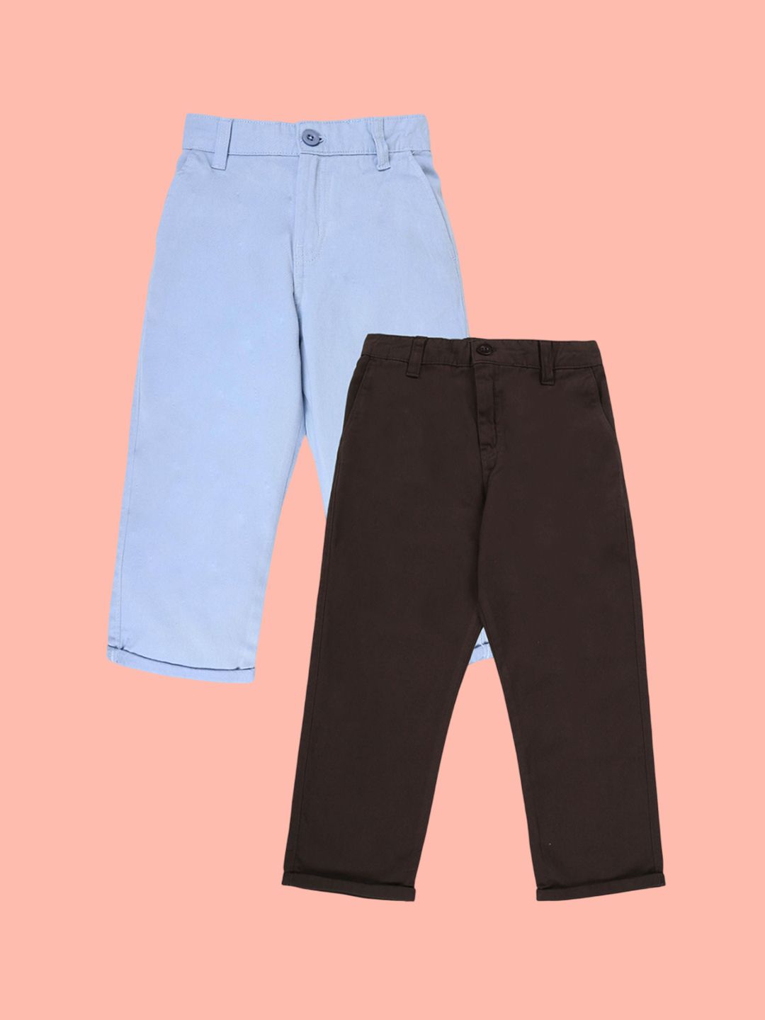KiddoPanti Boys Pack Of 2 Straight Fit Wrinkle Free Chinos Trousers