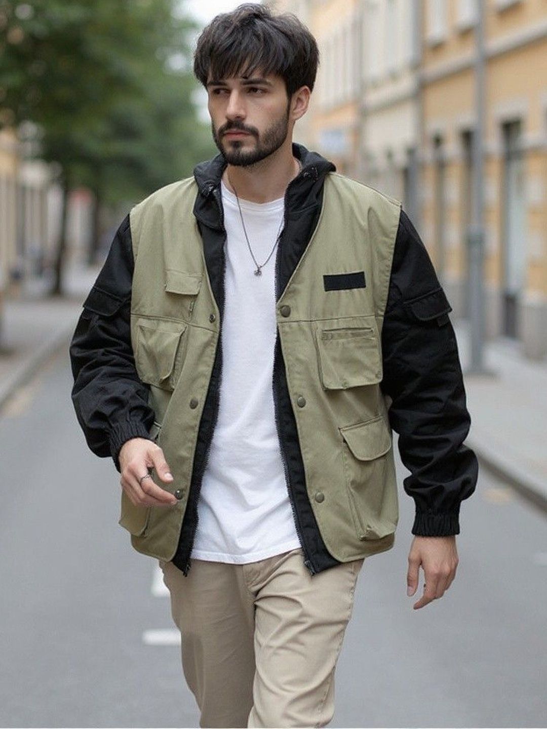 HERE&NOW Men Mock Collar Open Front Jacket