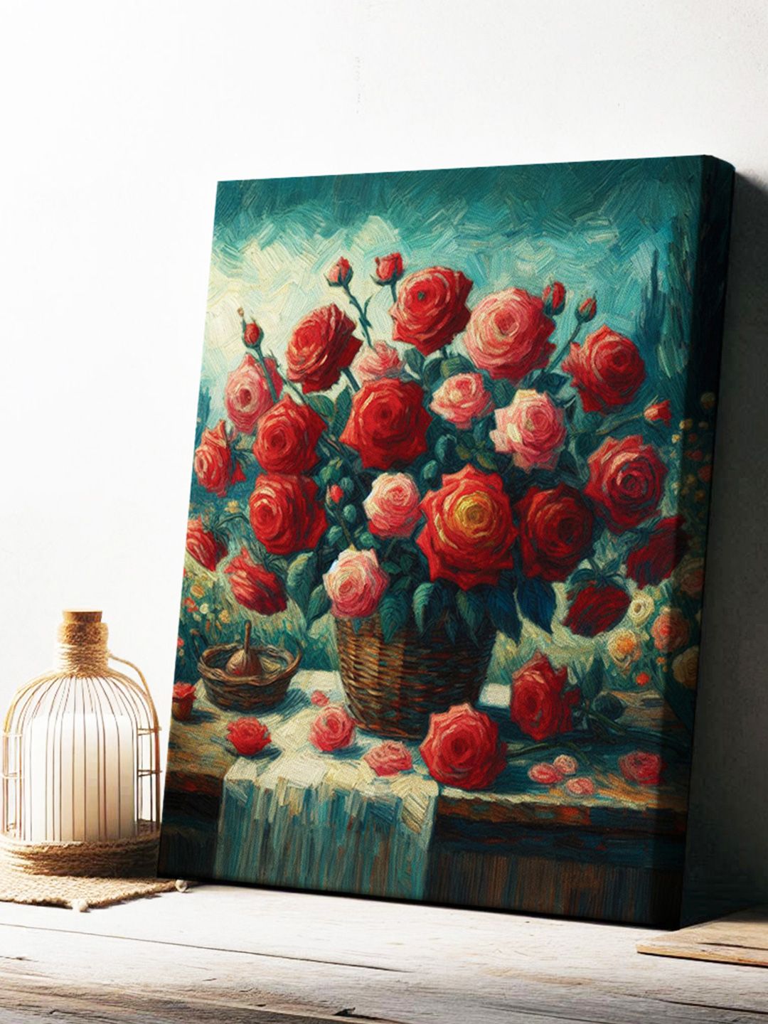 Sassyco Red & Green Floral Rectangle Shaped Canvas Wall Paintings