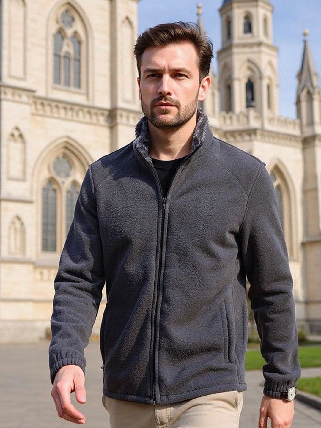 Mast & Harbour Men High Neck Solid Sweatshirt